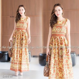 พร้อมส่งทันที!! เดรสยาวสีเหลือง Maxdress เดรสยาวผ้าโฟเวย์พิมพ์ลายไทยคมชัด งานสวยหรูดูแพง