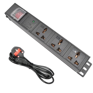 Pdu รางปลั๊กไฟ 3 ยูนิต ซ็อกเก็ต เอาท์พุท สวิตช์อลูมิเนียมอัลลอย UK US AU EU PLUG IEC-C14 พอร์ต