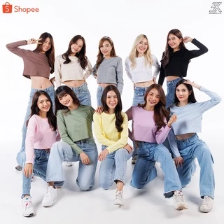 Expogarment เสื้อครอปแขนยาว CROP ครอป เอวลอย แขนยาว คอกลม ผ้าคอตตอน เสื้อแขนยาว ทรง Regular (มีให้เลือกทั้งหมด 18สี)