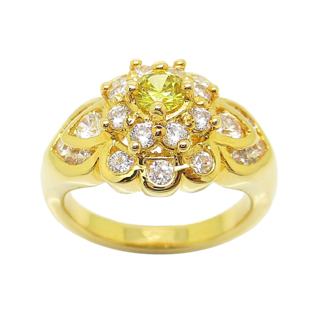 แหวนดอกไม้น่ารัก ประดับเพชร แหวนพลอยสีเหลือง พลอยบุษราคัม เพชร cz แท้ ชุบทอง ชุบทองแท้ ชุบทอง 24k