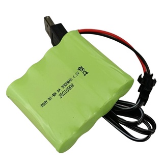 ถ่านชาร์จ 4.8V 3800 mAh. Ni-MH ปลั๊กดำ SM พร้อมสายชาร์จ แบบ USB ใช้กับรถไต่หิน (ได้ทั้ง2อย่าง ถ่าน+สายชาร์จ)