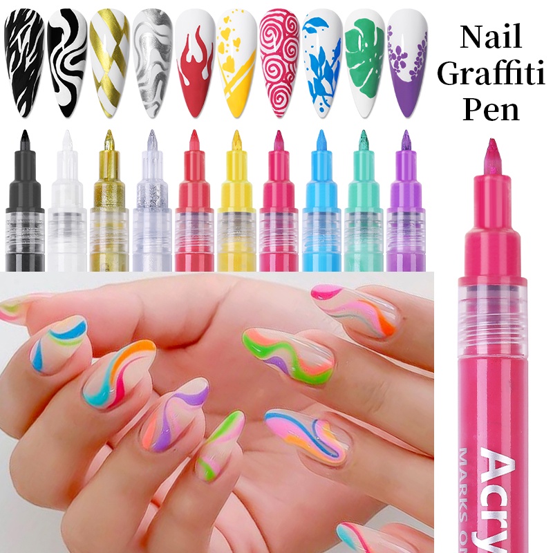 แปรงปากกา สําหรับตกแต่งเล็บเจล สีดํา แดง น้ําเงิน