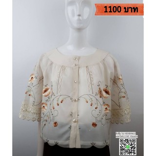 เสื้อลูกไม้กระดุมหน้างานปักลายดอกไม้ แบรนด์พิ้งบูติค