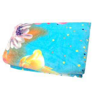 bb034-ผ้าห่มลายดอกไม้หลากสี - พื้นสีฟ้าลายจุด 200 x 230 cm (แบบหนา)