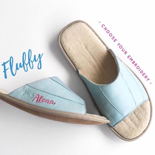 รองเท้า Slipper รุ่น Bloc B.Fluffy สี Baby Blue พร้อมปักอักษร 1 ข้าง