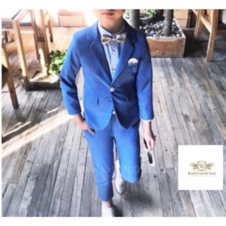 Blue Boy Suit สูทสีฟ้า เด็กชาย เซทเสื้อสูท+กางเกง ผ้าใส่สบาย ขนาด 7,9,11,13,15,17 (2-11ปี)