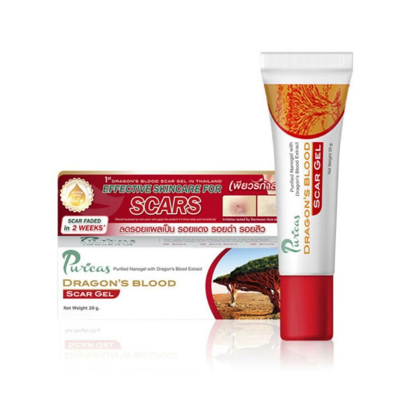 Puricas Dragon's Blood Scar Gel 8g 1หลอด เพียวริก้าส์ ลดรอยแผลเป็น รอยดำ แผลสิว คีลอยด์ แผลผ่าตัด Pu