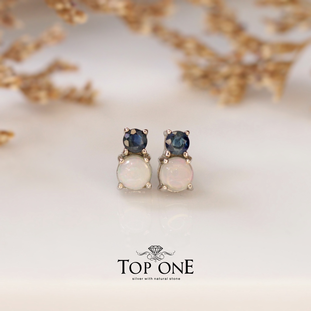Top1Jewelry ต่างหูเงินแท้ พลอย Opal, Sapphire แท้