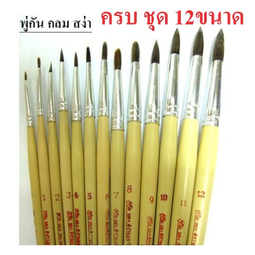 พู่กันหัวกลม ครบ SET ทุกเบอร์ (รวม13 ขนาด ตั้งแต่ เบอร์0-เบอร์12)