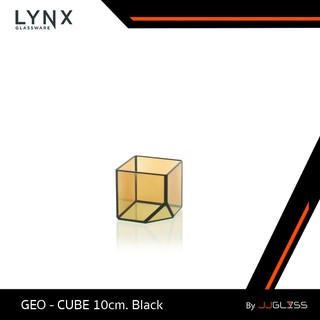 JJGLASS - (  LYNX ) GEO - CUBE 10cm. Black - แจกันกระจก ทรงเรขาคณิต สำหรับตกแต่งบ้าน  ไม่สามารถใส่น้ำได้