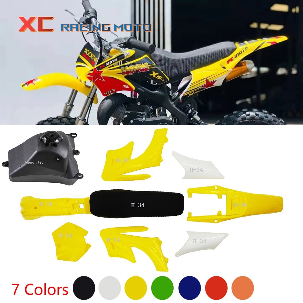 ชุดสีรถวิบาก สีขาว+เหลือง(ครบได้เบาะ-ได้ถัง-ได้ชุดสี)แปลงใส่ KSR msx Mio Wave Crf 95-110 cc KLX 110 