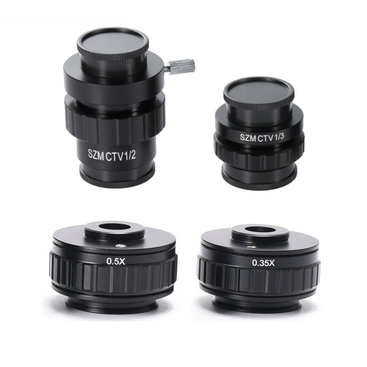 C-Mount CTV1/2, CTV1/3, 0.35X, 0.45X, 0.5X หลอดเชื่อมต่อสําหรับกล้องจุลทรรศน์ไทรโนสโคป