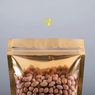 ถุงมีซิปหน้าใสหลังทอง มีซิปก้นตั้งได้ (50ใบ) Zipbag