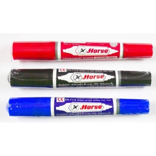 ส่งด่วน! ปากกาเคมี 2 หัว ปากกาเคมีตราม้า ปากกามาร์คเกอร์ (ยกกล่อง 12 ด้าม) ปากกาเมจิก เมจิก ตราม้า HORSE