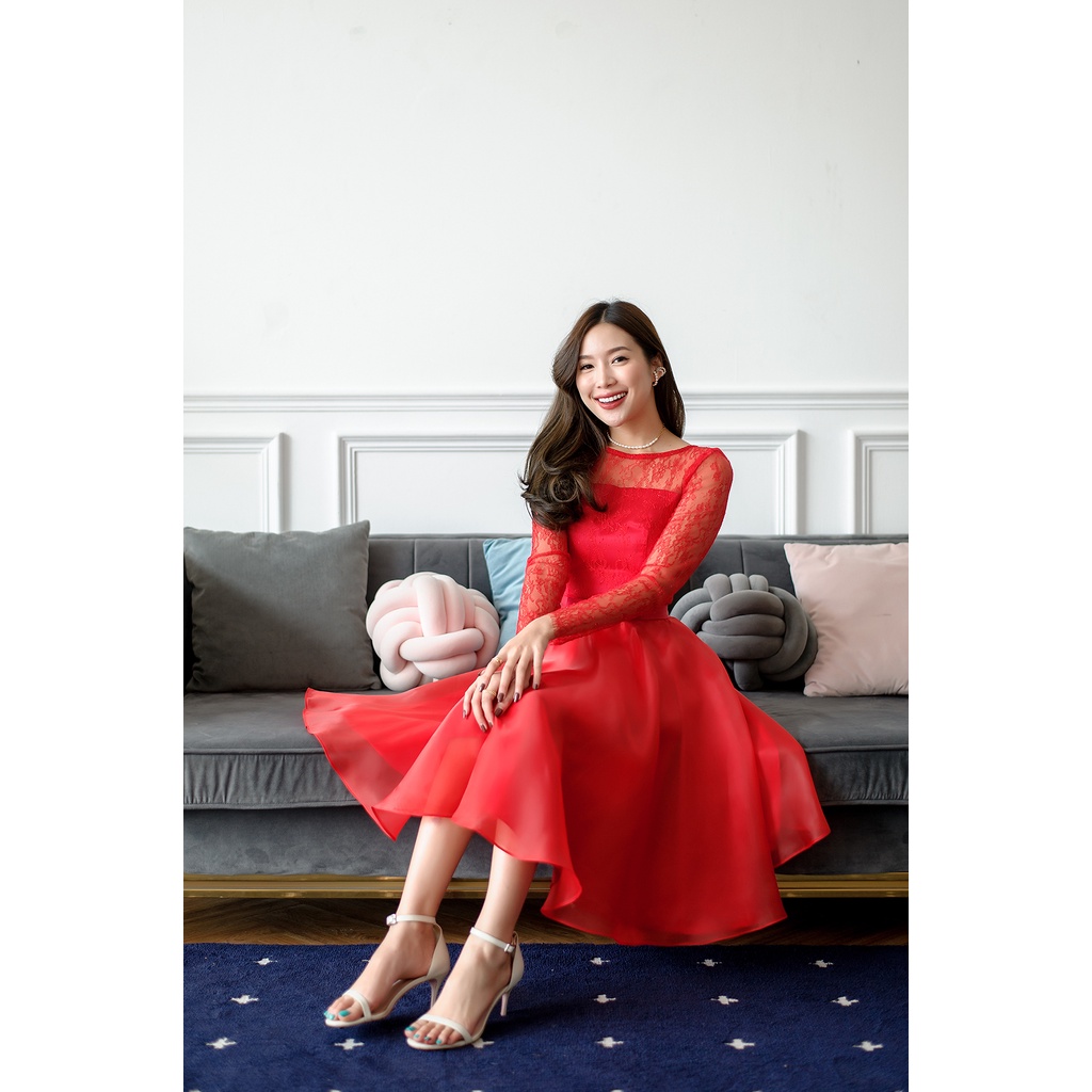 PD888-Charming-Dress-in-Red เดรสสีแดง