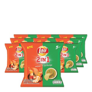 เลย์ 2in1  มันฝรั่งแผ่น รสกุ้งเผา + รสน้ำจิ้มซีฟู้ด  15 กรัม x 12  Lay 2in1 Potato Sheet Shrimp Flavor + Seafood Dipping