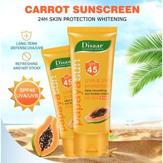 *ส่งจากไทย*Disaar ครีมกันแดด Papaya Sun Sunscreen SPF45 UVA&amp;UVB 60ml ป้องกันรังสียูวี ,บีบีครีม,รองพื้นชนิดน้ำ