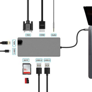 USB Type C Hub,9 in 1 Multiport Type-C USB Adapter with 3 USB 3.0 Ports,4K HDMI/VGA/Audio,SD/TF Card Reader