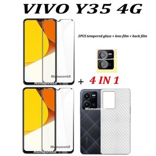 (4 In 1) ฟิล์มกระจกนิรภัยกันรอยหน้าจอ และเลนส์ และฟิล์มด้านหลัง สําหรับ vivo Y35 Y22S Y22 Y16 Y02S Y54S Y50T Y76S Y76 5G Y15S Y72 5G Y31 2021 Y74S Y21 Y33S Y33S 2 ชิ้น