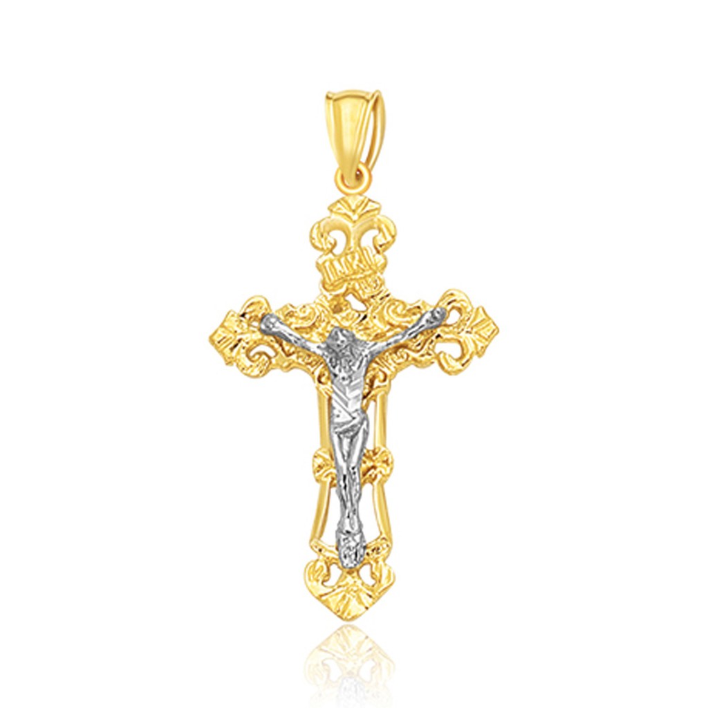 Nathalias NY จี้สร้อยคอกางเขน ทองคำสองกษัตริย์ 14K ขนาด1.8กรัม Two Tone Cross Pendant  02923
