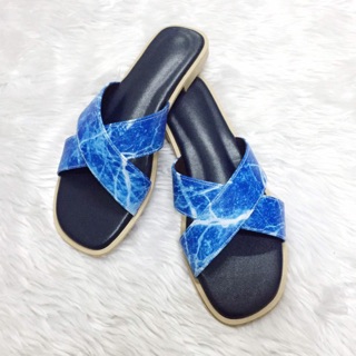 ไขว้หินอ่อน สีน้ำเงิน ส้น1.5cm