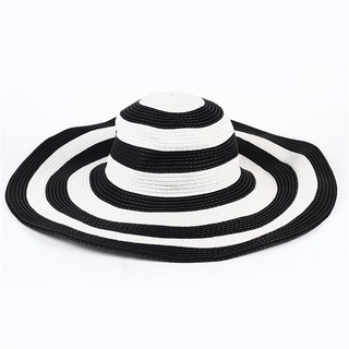 ⚡HA07⚡ Stripe Pattern Large Brim Female Adult Women Summer Sunscreen Boater Hat