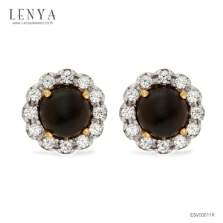 Lenya Jewelry ต่างหูพลอยโกลเด้นซินออบซิเดียน Golden sheen obsidian หลังเบี้ย ล้อมเพชร DiamondLike ดีไซน์ดอกไม้