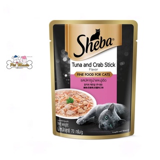 Sheba Pouch Tuna&amp;Crab Stick 70g ชีบา เพาท์ ปลาทูน่าและปูอัด 70 กรัม