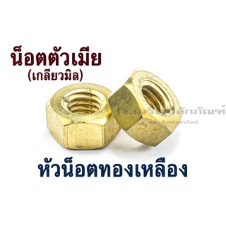 หัวน็อตทองเหลือง M6 M8 M10 M12 M16 ตัวเมียเมียทองเหลือง น็อตตัวเมีย Brass Hex Nut (แพ็คละ 1 หัว)