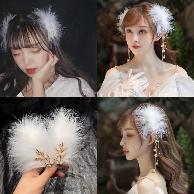 กิ๊บติดผม ประดับขนนกมงกุฏดอกไม้ สไตล์เกาหลี หวาน เรียบง่าย ละเอียดอ่อน เครื่องประดับผมแฟชั่น สำหรับผู้หญิง