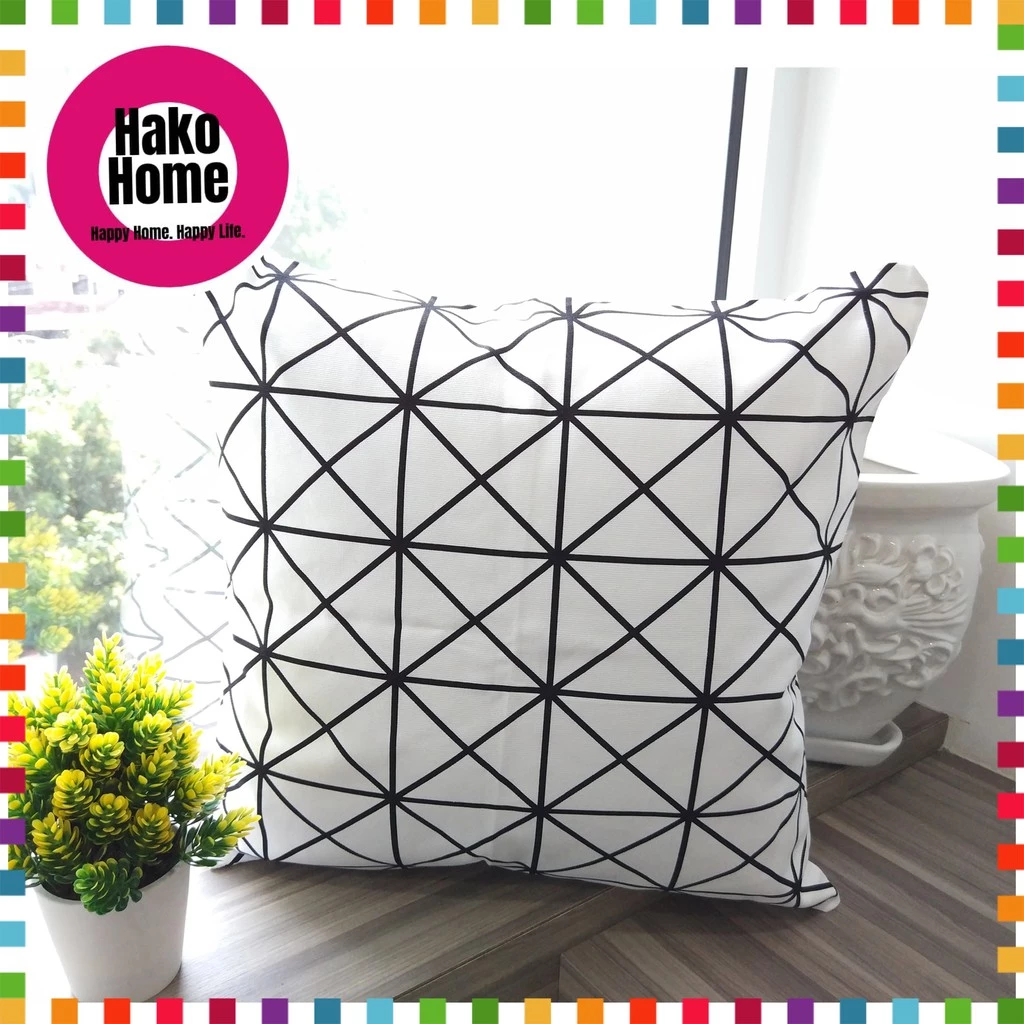 สีดําสีขาวสีโยนหมอนSarung Bantalโซฟาสแควร์หมอนBolster Caseเบาะหมอน thumbnail 4