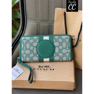 💕CO ACH  DEMPSEY LARGE PHONE WALLET IN SIGNATURE JACQUARD WITH STRIPE AND CO ACH PATCH