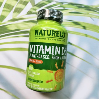 วิตามินดี3 Vitamin D3 Plant Based 125 mcg (5,000 IU) 180 Easy Swallow Capsules (NATURELO®) D3 #D3
