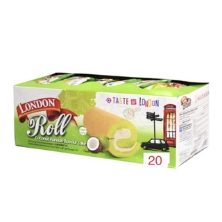 ลอนดอน เค้กโรล ไส้มะพร้าวใบเตย London Roll Coconut Pandan Flavour Cake 16 กรัม x 20 ชิ้น