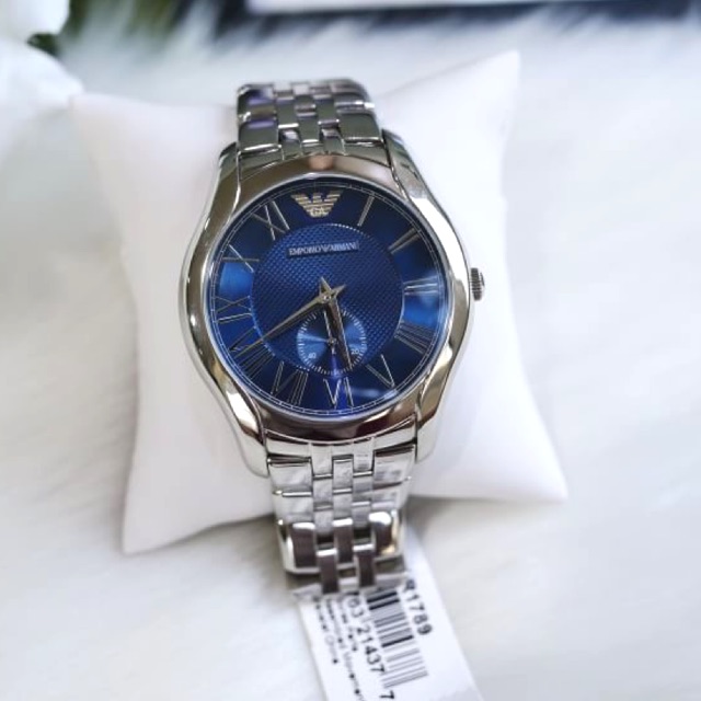(ผ่อน0%) นาฬิกา EMPORIO ARMANI AR1789 Classic Blue Dial Stainless Steel Men's Watch สายสแตนเลส สีเงิน หน้าปัดสีนำ้เงิน