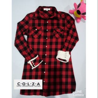 เสื้อเชิ้ตลายสก็อต เดรสยาว C.O.L.Z.A แบรนด์ญี่ปุ่น มือสองสภาพดี