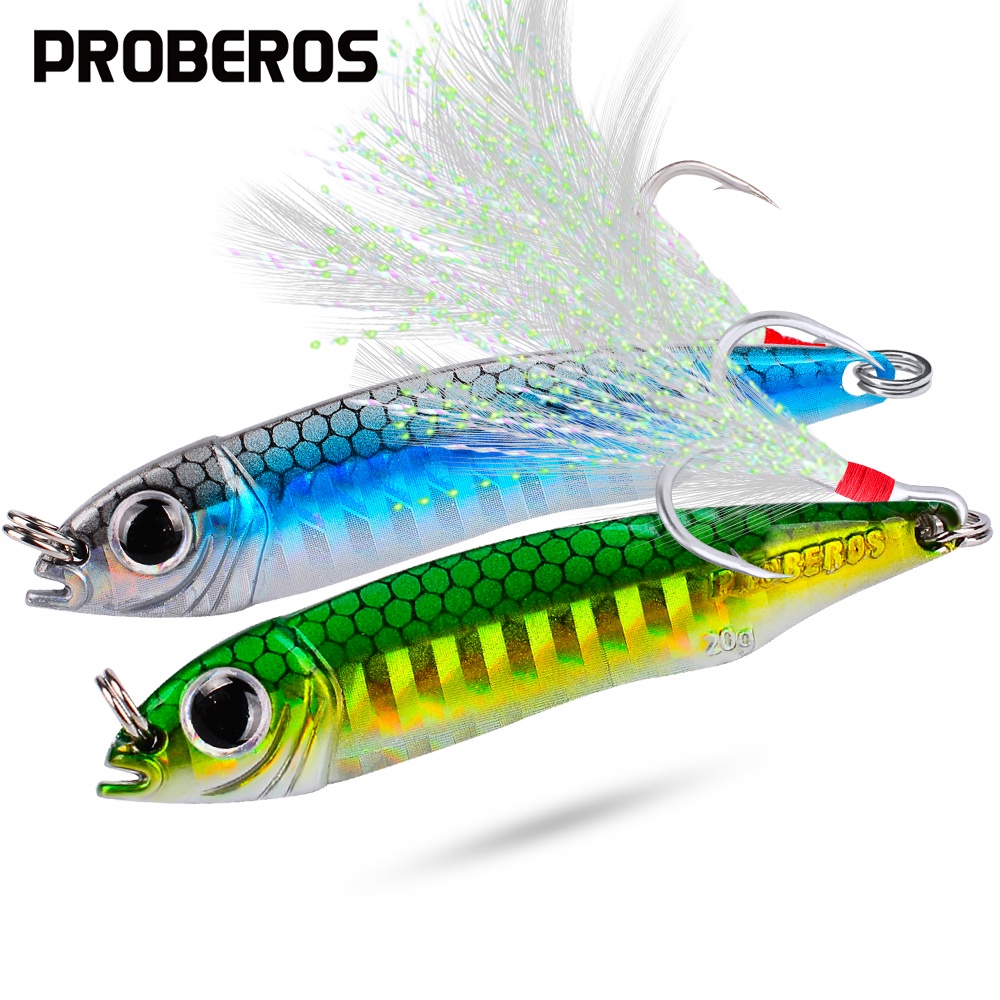 Proberos เหยื่อตกปลาโลหะ 10-15-20-28-35 กรัม พร้อมตะขอขนนก BKB 1 ชิ้น