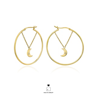 Haus of Jewelry - SELENE MOONLIGHT HOOPS ต่างหูเงินแท้ ประดับเพชรคิวบิกเซอร์โคเนีย (Cubic Zirconia)