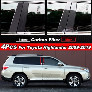 สติกเกอร์ฟิล์มคาร์บอนไฟเบอร์ ติดเสาประตู หน้าต่างรถยนต์ สําหรับ Toyota Highlander 2009-2019 4 ชิ้น