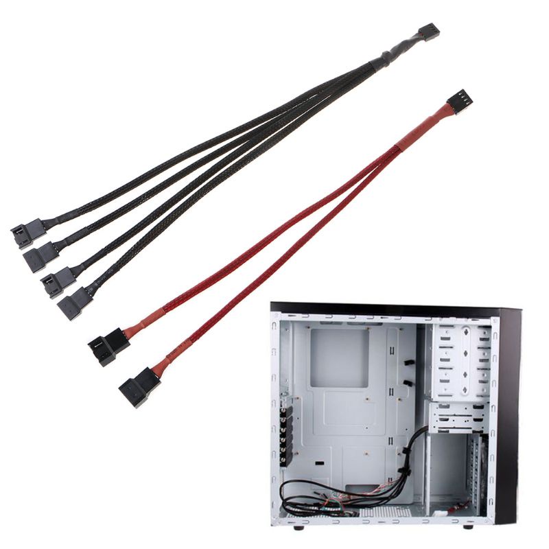 LIDU1 PWM 4pin Fan Sleeved Extension Splitter Hub Cables Motherboard CPU 4 pin to 2 4 #8