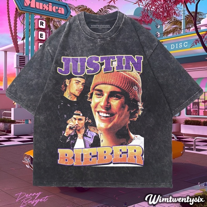 JUSTIN BIEBER 2 MUCH WASHING VINTAGE TEE (เสื้อยืดโอเวอร์ไซส์)