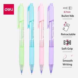 Deli Ballpoint Pen ปากกาลูกลื่น แบบกด ขนาด 0.7mm ปลอกนิ่มจับสบายมือ