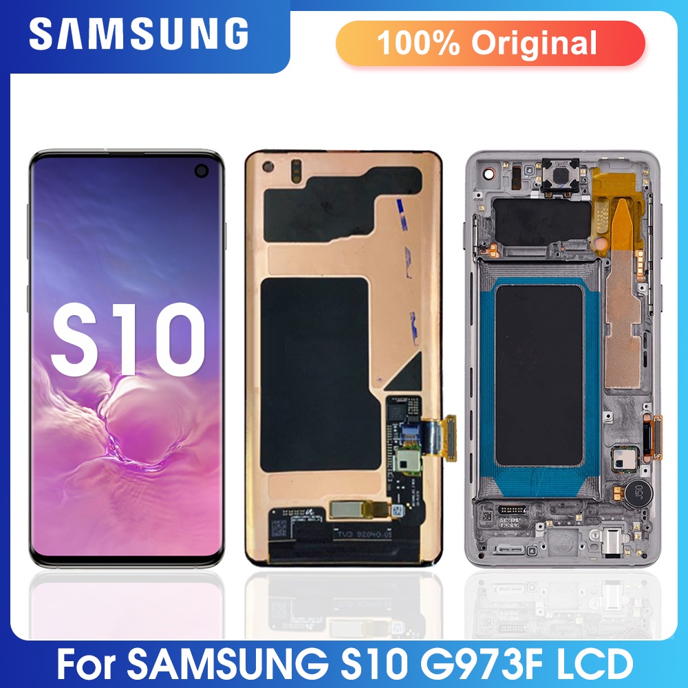 สําหรับ Samsung Galaxy S10 G973 G973F G9730 G973N จอแสดงผล LCD หน้าจอสัมผัสพร้อมกรอบ