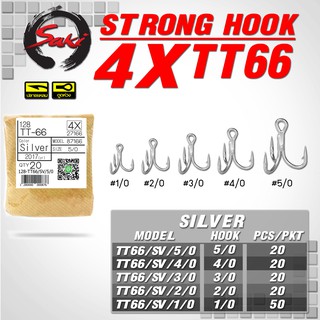 [Saki] ตัวเบ็ดสามทางสีเงิน Treble Hook TT66 Silver (20pc/pkt)