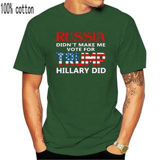 แขนสั้นcrew neckเสื้อยืดลําลอง แขนสั้น พิมพ์ลาย  Rusland Didnmake Me Stem Voor Trump Hillary Deed Grappige สําหรับ