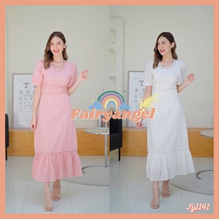 fairyangelstore-เดรสยาวผ้าฉลุแขนตุ๊กตา (FY1141) #พร้อมส่ง #เดรสทำงาน #เดรสแฟชั่น #เดรสสวย #เดรสออกงาน #เดรสผู้หญิง