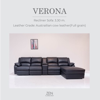 ZEN Collection โซฟาปรับนอนระบบไฟฟ้า VERONA Recliner Sofa 3.30 m. หุ้มด้วยหนังแท้ทั้งตัว