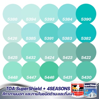 TOA สีภายนอก+ภายใน  สีเขียวมิ้น 1L  สีทาบ้าน สีน้ำ  สีอะครีลิค สีทาภายนอกและภายใน เนื้อสีแน่น สีคุณภาพ กันร้อนเยี่ยม