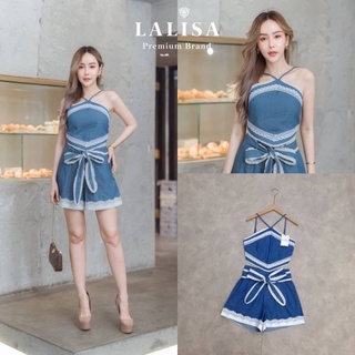 🔮งานป้าย Lalisa🔮 เซตขาสั้น เสื้อครอปยีนส์สายเดี่ยวแต่งลูกไม้สีขาว กางเกงยีนส์ขาสั้นเอวสูงเข้าเซต