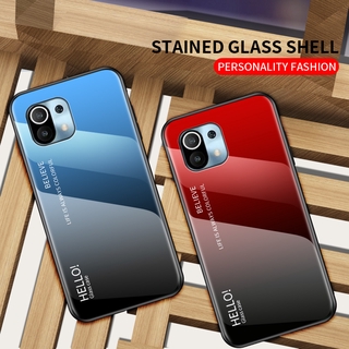 2021 New เคสโทรศัพท์ Xiaomi Mi 11 Lite / Mi11 Casing Glossy Gradient Colorful Tempered Glass Phone Case Soft Edges Back Cover เคส Mi11 11Lite